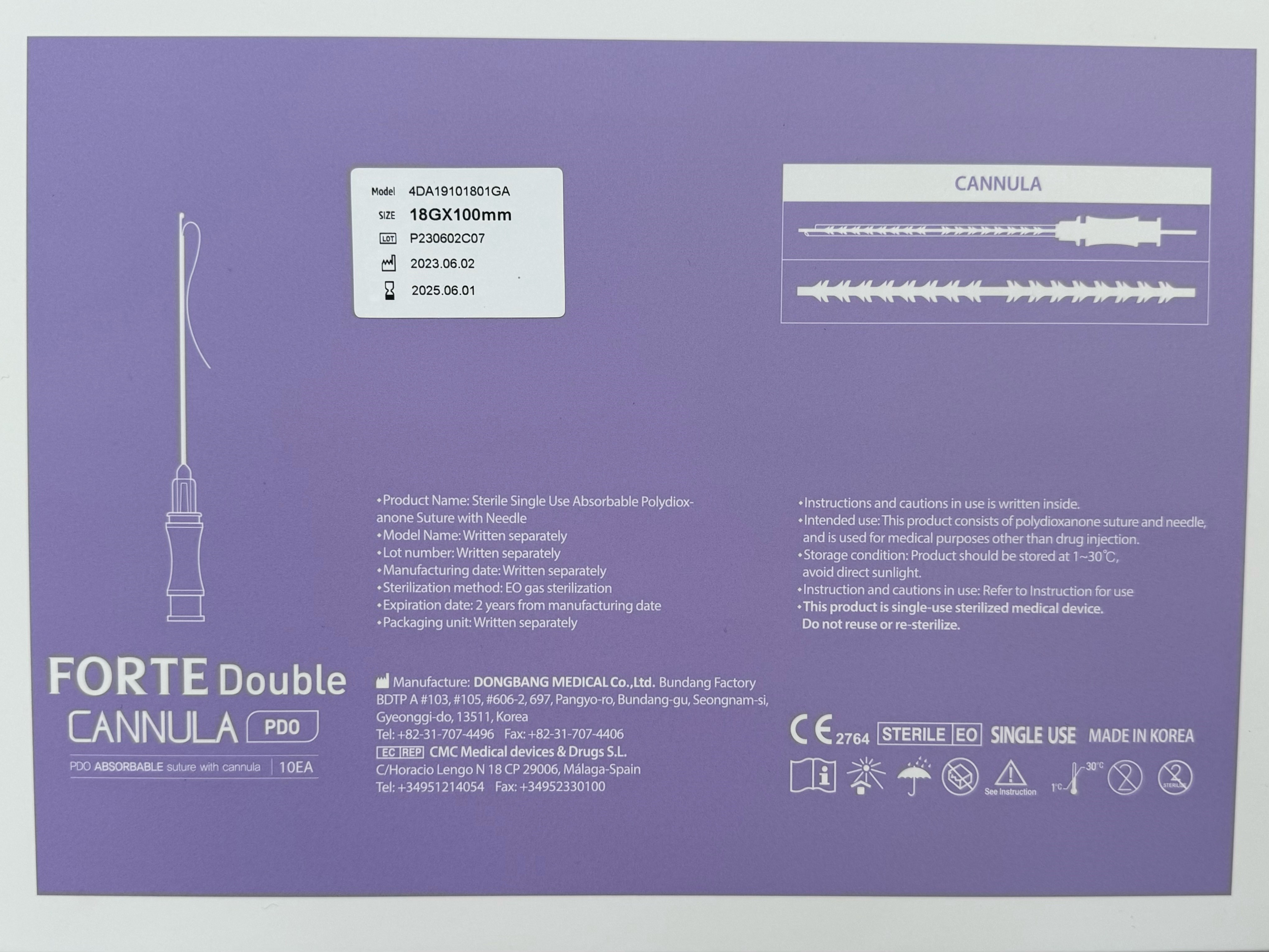 FORTE Double CANNULA PDO 18GX100mm MHD: 01.06.2025